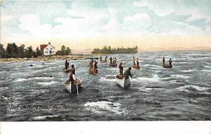 Michigan Sault Ste Marie   Indians Fishing in the Rapids