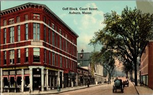 View of Goff Block, Court Street, Auburn ME Vintage Postcard I74