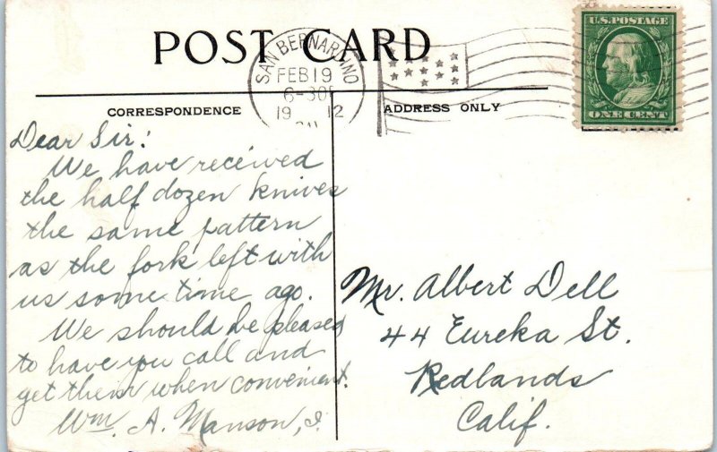 SAN BERNARDINO, CA  AD CARD PAUL REVERE in WORKSHOP c1911  Postcard