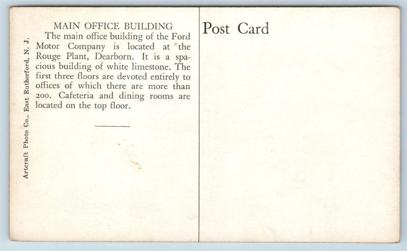 Postcard MI Detroit Ford Motor Company General Offices RPPC Real Photo L19