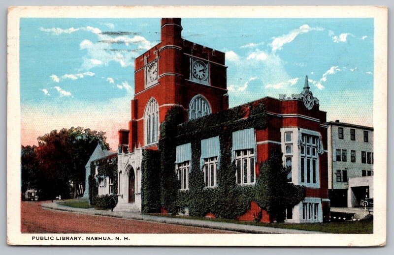 Public Library Nashua New Hampshire Street View Clock Tower NH Vintage