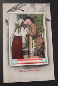 Mint Postcard America Giving the Pass Word Kiss Soldier Lovers Series Military