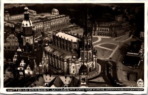 Germany Luftbild Dresden Schloss mit Kath Hof Kirche Vintage RPPC C013