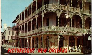 Picturesque New Orleans Street View La French Quarter Iron Balconies Postcard 