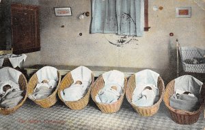A Bride's Nightmare Babies in Bassinets 1910 postcard