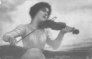 Woman playing Violin Preludium Alfonso Savini Real Photo Postcard AA53803