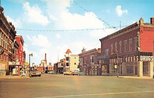 Union City IN Pearl Street Looking East Miami Movie Marquee Drug Store, Postcard