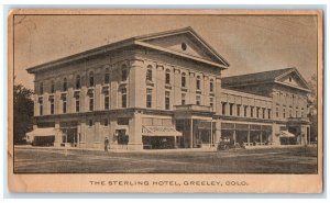 1912 Sterling Hotel Restaurant Classic Car Building Greeley Colorado CO Postcard