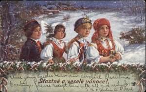 Antique PC Christmas New Year CZECH CHILDREN Traditional Clothing