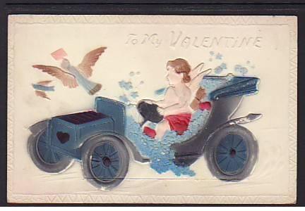 To My Valentine Cupid Automobile Postcard 