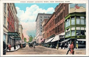 Postcard MA New Bedford - Union Street Looking West