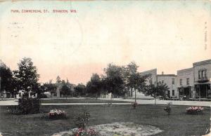 Brandon Wisconsin Park Commercial Street Scene Antique Postcard K46837