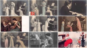 Music Composers Instruments Piano Mandolin Girls lot of 9 vintage postcards B885