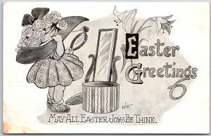 Easter Greetings Pretty Girl Facing The Mirror May All Easter Be Thine Postcard