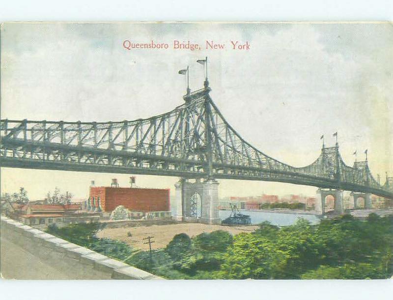 Unused Divided-Back BRIDGE SCENE Queens - New York City NY HJ0429