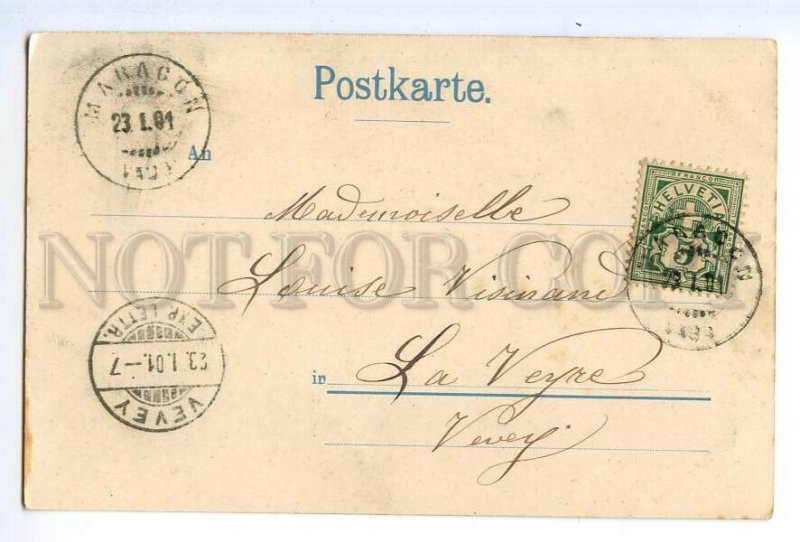 497524 Switzerland SMOKING Gentleman & Lady BORZOI Dog 1901 Vintage postcard