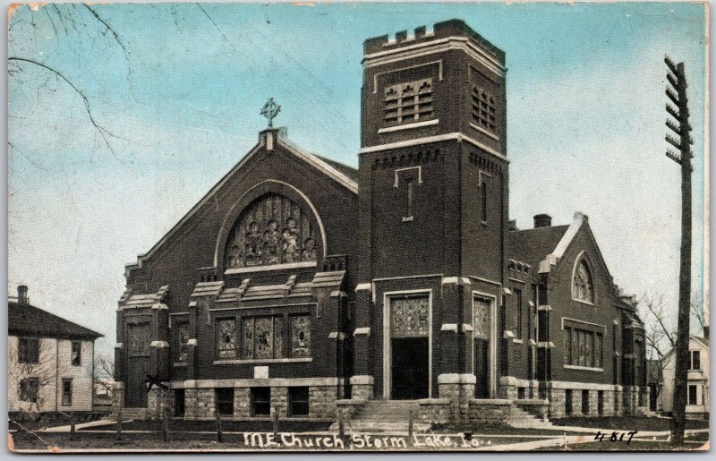 1911 United Methodist Church Lake Iowa IA Parish Building Posted Postcard