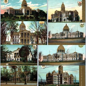 x8 LOT c1910s Gold Embossed US State Capitol Buildings Postcards Series Set A184