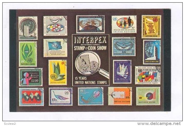 United Nation stamps on postcard, 50-60s