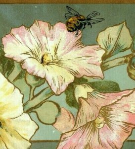 1880s-90s Victorian Trade Card Bees Insects Beautiful Flowers #5 A
