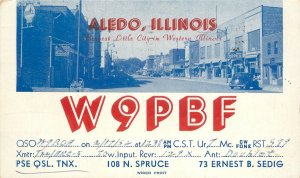 Postcard Illinois Aledo 1952 QSL Radio Street Scene 23-990