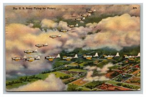 Vintage 1940's WW2 Postcard US Army Planes Flying in V Formation for Victory