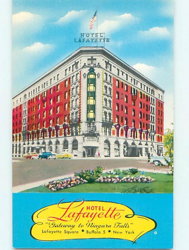 Unused 1950's OLD CARS & LAFAYETTE HOTEL Buffalo New York NY Q6029