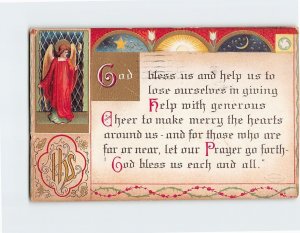 Postcard Christmas Greeting Card with Prayer and Christmas Embossed Art Print