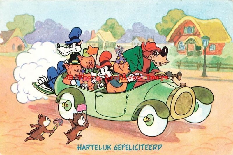 Disney, Brer Bear Driving 3 Little Pigs & the Big Bad Wolf in Auto, 1965