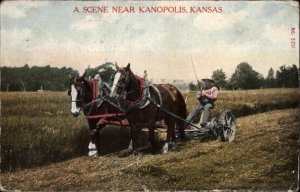 Kanopolis Kansas KS Farmer with Horse Drawn Plow c1910 Vintage Postcard