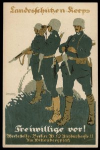 Germany 1919 Freikorps Berlin Landeschutzenkorps Recruiting Card 97497