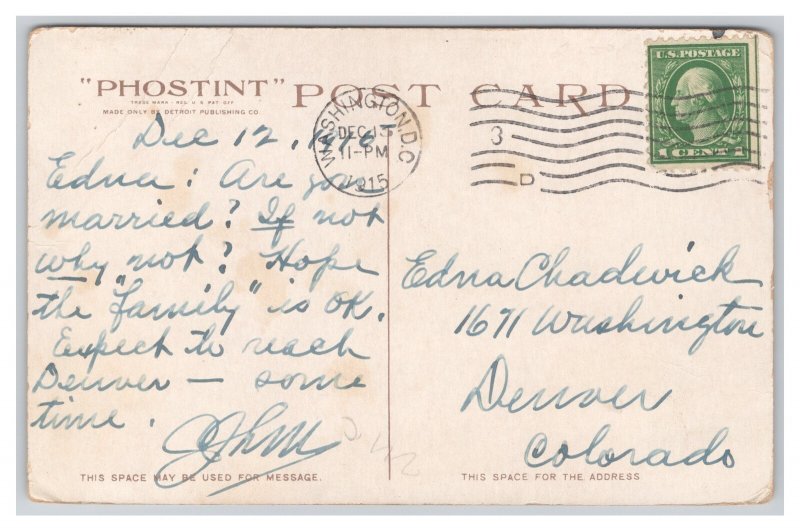 Washington D. C. The Capitol From Washington Monument Postcard c1915