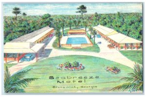 c1950 Sea Breeze Motel Artistic Drawing Illustration Brunswick Georgia Postcard