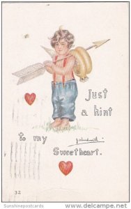 Valentine's Day Cupid With Arrow and Wedding Rings 1914 Signed Woodworth