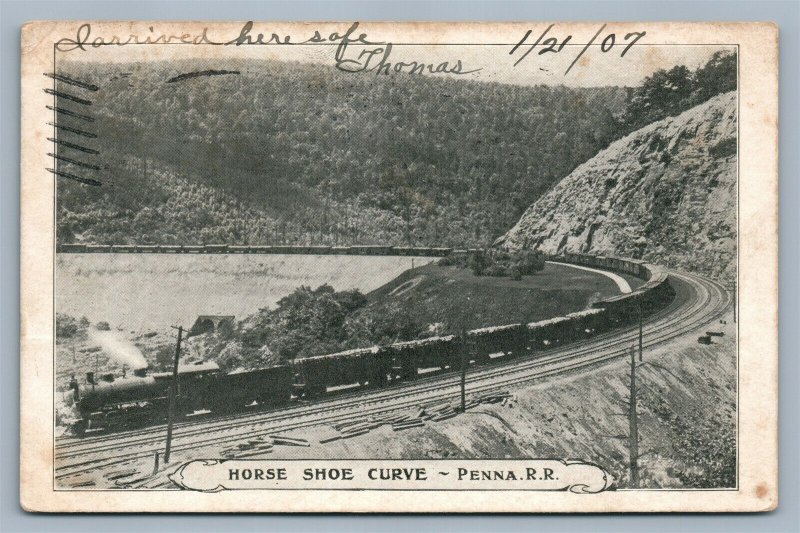 PENNA RAILROAD HORSE SHOE CURVE 1907 ANTIQUE POSTCARD railroad railway train