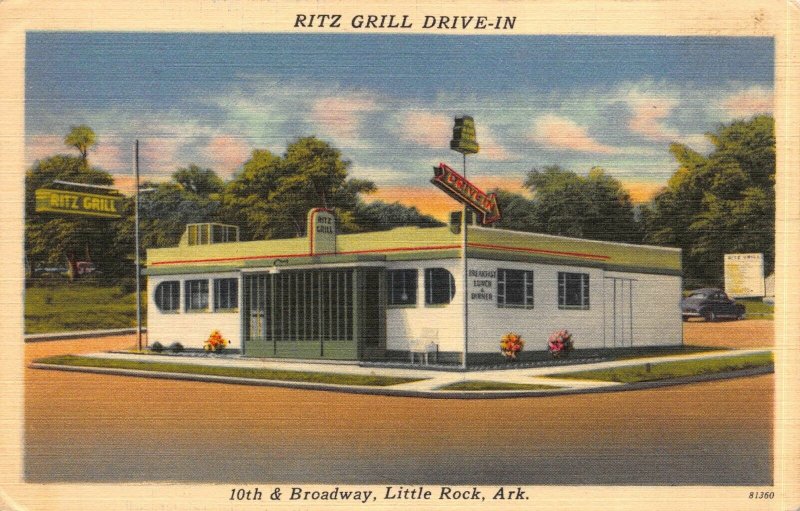 Linen Postcard Ritz Grill Drive-In Restaurant in Little Rock, Arkansas~115015
