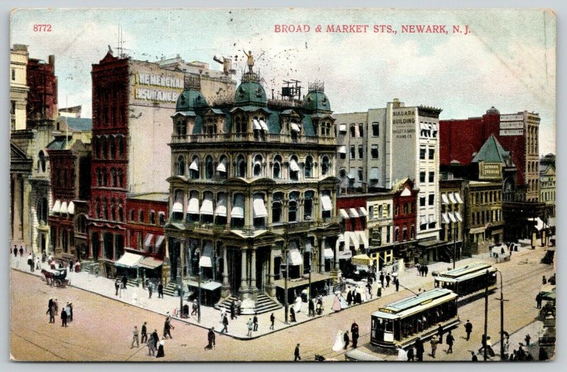 Newark NJ~Broad & Market Street~Trolleys~Newark Theater~Hallet & Davis Piano Co
