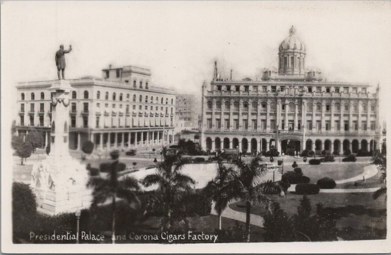 RPPC Postcard Cuba Presidential Palace and Corona Cigars Factory