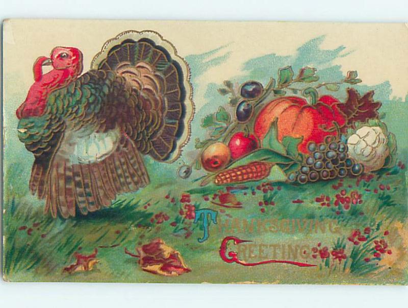 Pre-Linen thanksgiving COLORFUL TURKEY WITH PUMPKIN AND VEGETABLES HQ7531