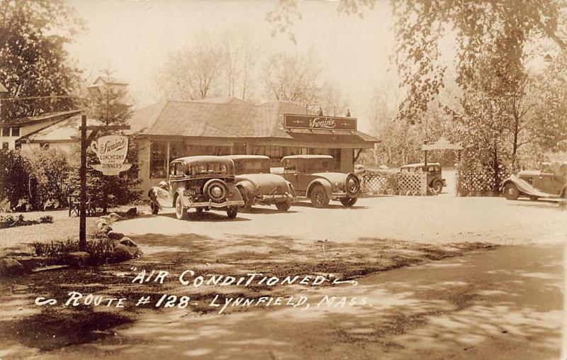 Lynnfield MA Swains Drive-In Restaurant on Route 128 Old Cars RPPC