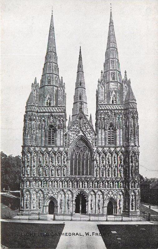 Lichfield Cathedral Est Front Staffordshire England Postcard