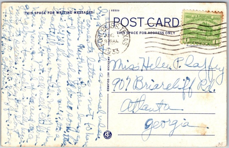 1933 Free Public Library El Paso Texas TX Centered In A Beautiful Park Postcard