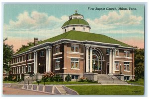 c1940 First Baptist Church Exterior Building Milan Tennessee TN Vintage Postcard