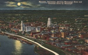 Vintage Postcard 1930's Mississippi River & Riverside Drive by Moonlight Memphis