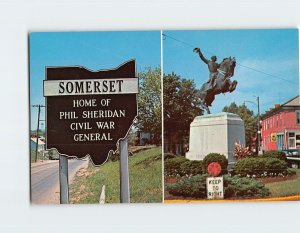 Postcard General Philip Sheridan Statue Somerset Ohio USA