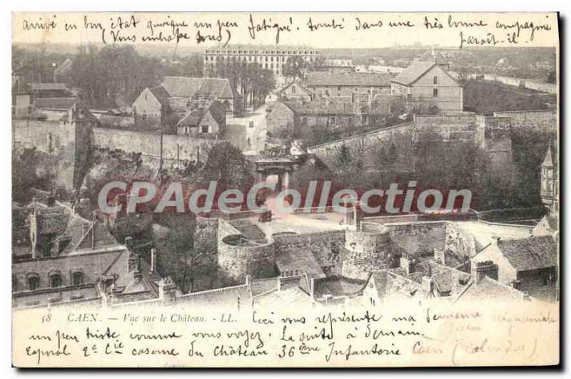 Old Postcard Caen overlooking the castle