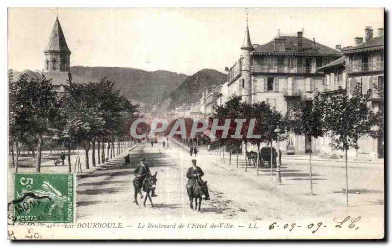 Old Postcard LA BOURBOULE - Le Boulevard from I-City Hotel ane Donkey