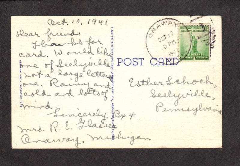 MI Greetings From Flint Michigan Large Letter Linen Postcard