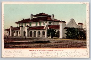 Santa Fe RR Depot Train Station Fresno CA 1907 UDB Postcard W20