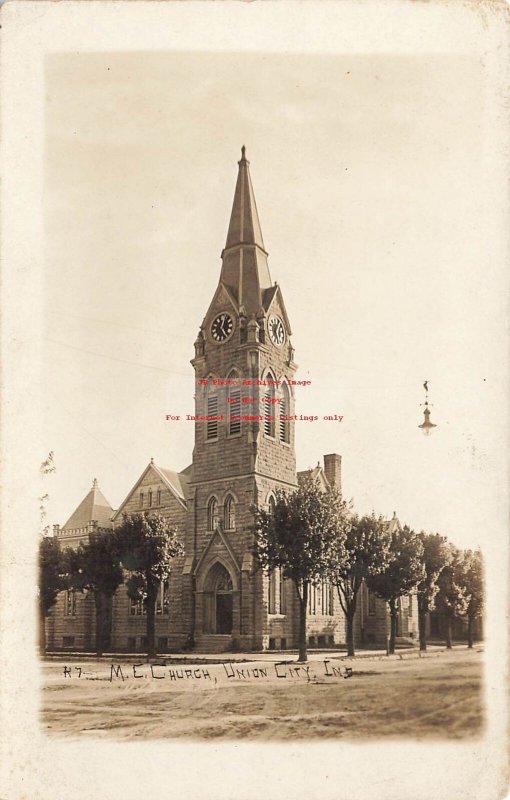 IN, Union City, Indiana, RPPC, Methodist Episcopal Church, Galion View Photo